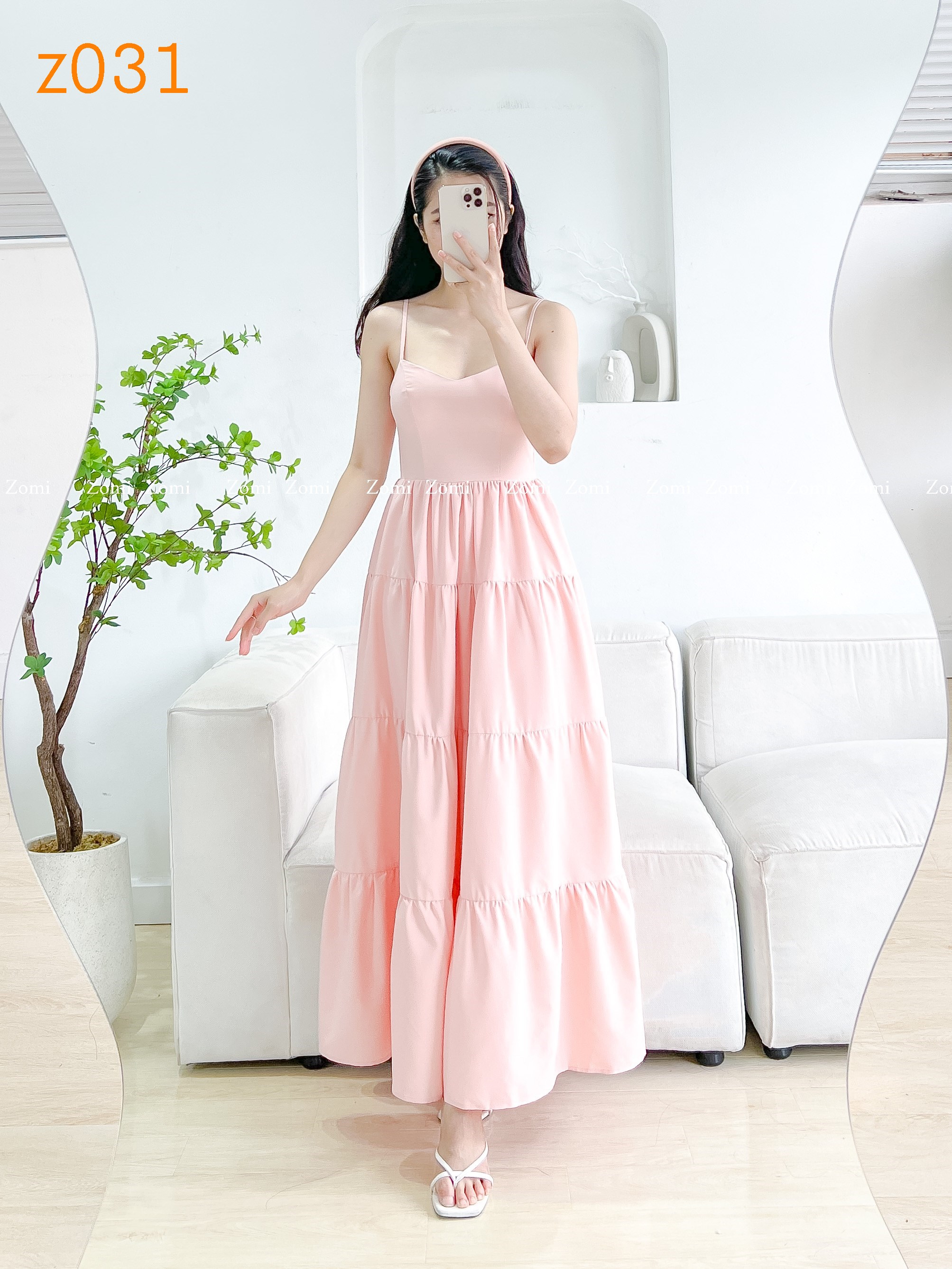 Đầm maxi 2 dây xòe tầng thiết kế Zomi Z031