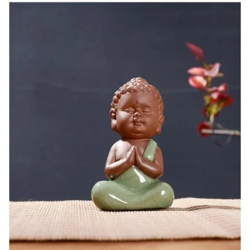 Tượng Phật Gốm Xanh Ngọc Ngồi Thiền Chuỗi Hạt