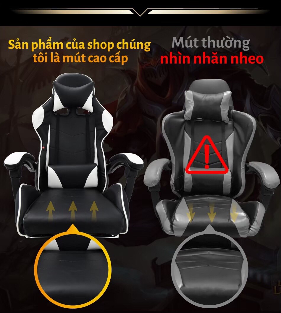 Ghế chơi game cao cấp chân xoay nghiêng ngả 360 độ, ngã 135 độ, có gác chân Mẫu E0201 (Hàng nhập khẩu)