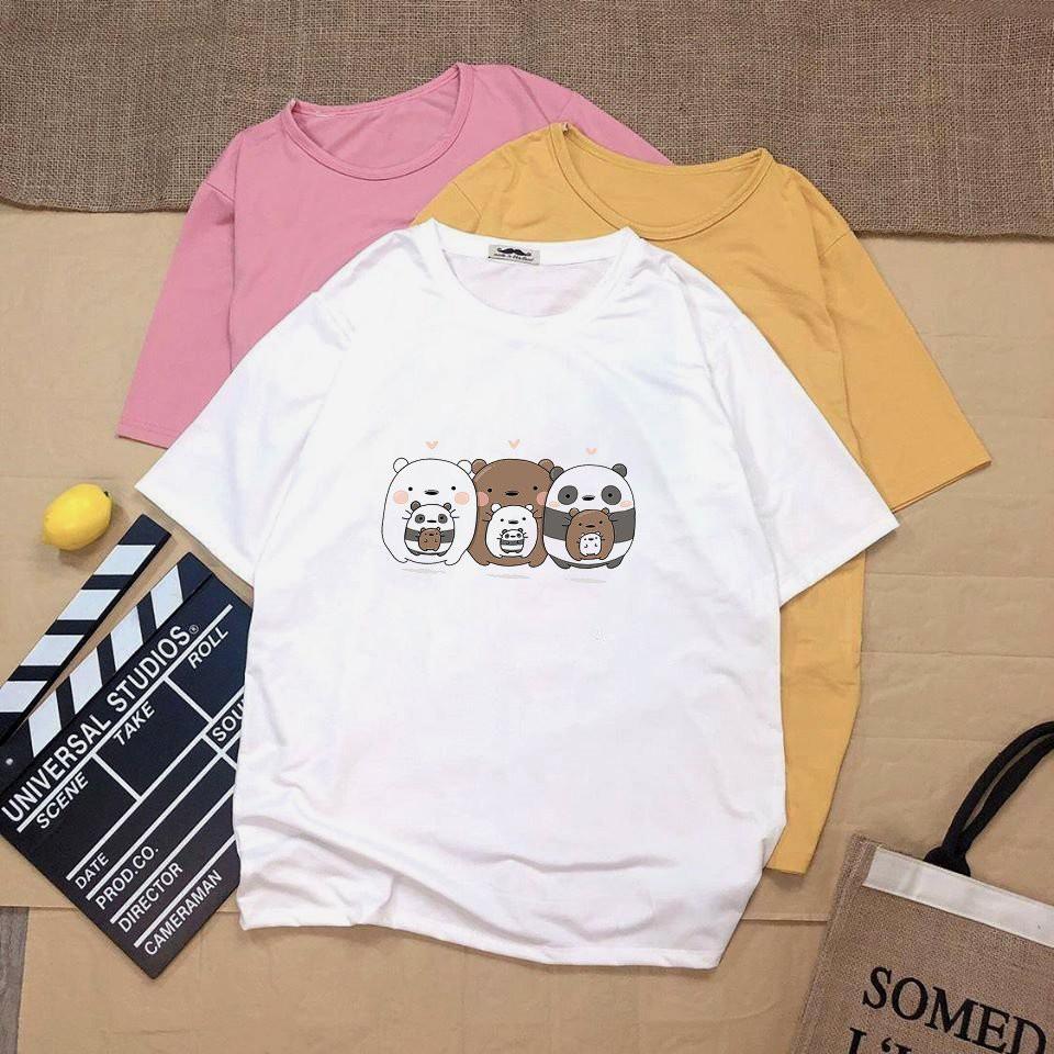 Áo thun unisex tay lỡ 3 chú gấu vải dày mịn 20N1250