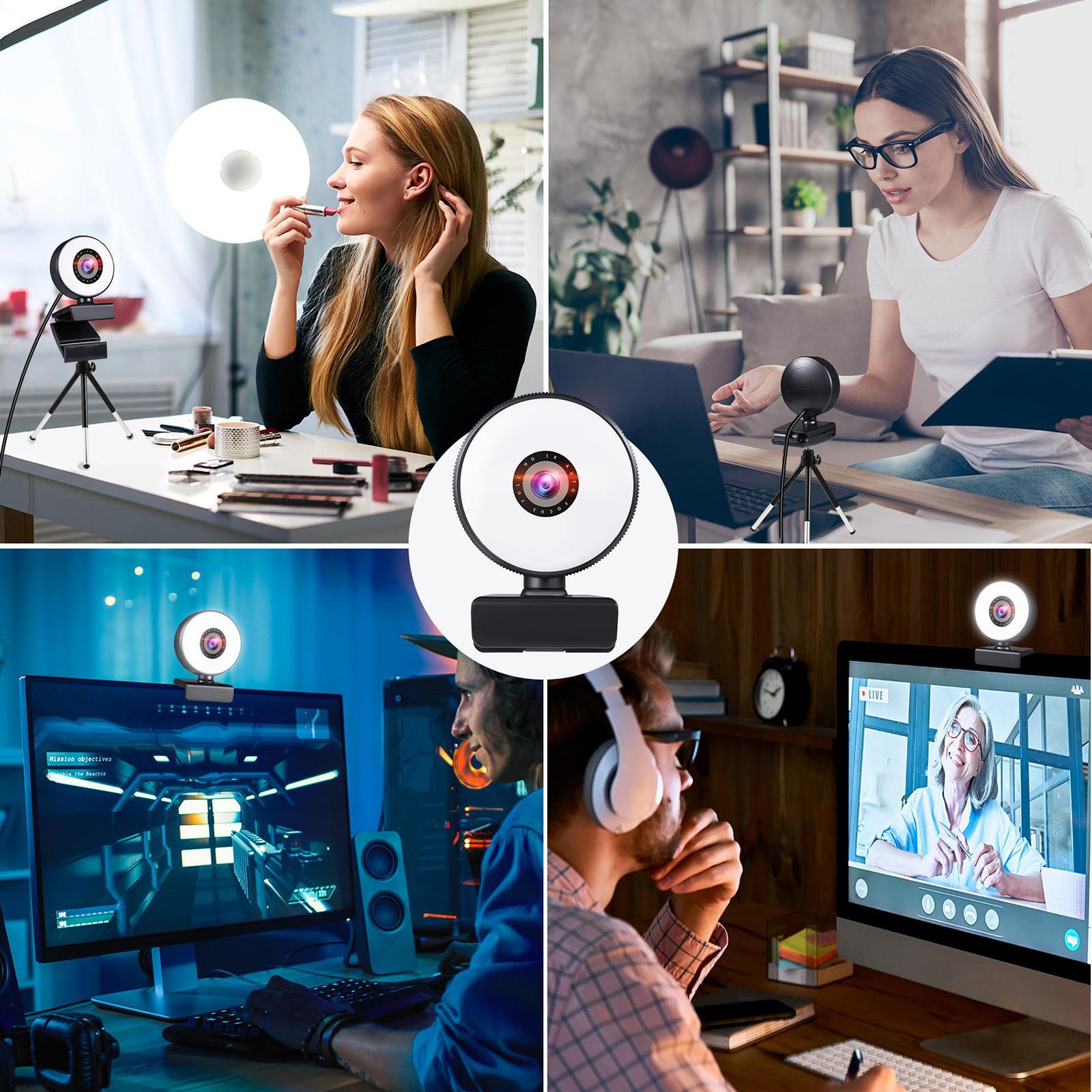 Webcam with 3 Light Modes Microphone and Tripod for Gaming Streaming PC