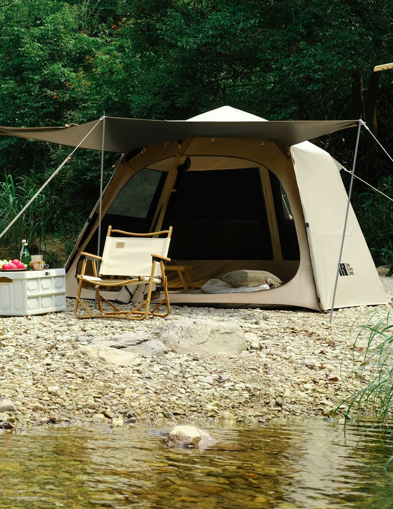 Lều trại dã ngoại hình lục giác 2 lớp dày dặn, tự bung chống mưa nắng cao cấp cho 5-8 người