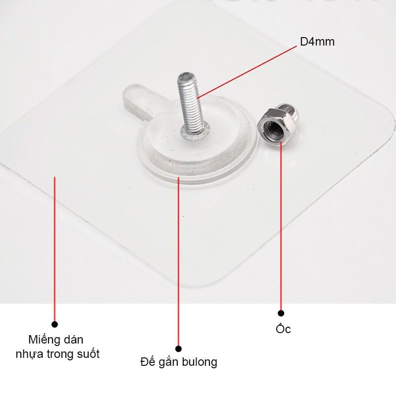 BỘ 2 MIẾNG MÓC DÁN TƯỜNG TRONG SUỐT 72X72MM CÓ BU LÔNG ĐAI ỐC, GIÚP BẮT CÁC GIÁ TREO KHÔNG CẦN KHOAN