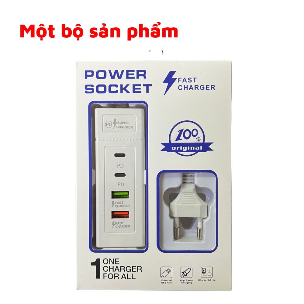 Ổ Cắm Sạc Điện Thoại Power Socket 4 Cổng Sạc Nhanh 2 Cổng PD Type-C + 2 Cổng Usb