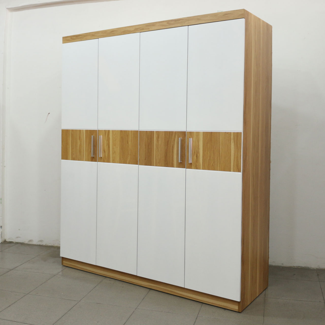 Tủ Áo Cửa Mở 1m6X2m Gỗ MDF Melamine Màu Vân Sọc Vàng Cánh Trắng Viva