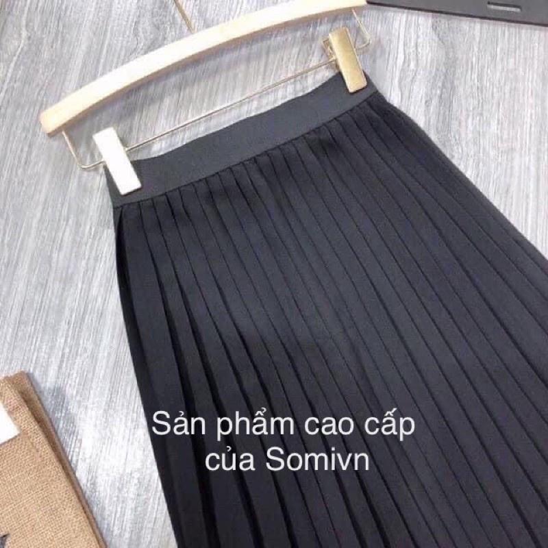 Chân váy nữ, chân váy dập ly dài màu đen freesize &lt;54kg SKUCV-16A