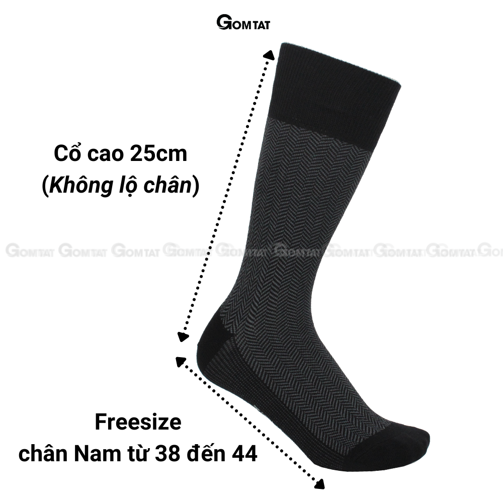 Hộp 4 đôi tất đi giày tây nam cổ cao 25cm họa tiết sọc xương cá, vớ nam công sở chất liệu cotton cao cấp - GOM-MIX14-CB4