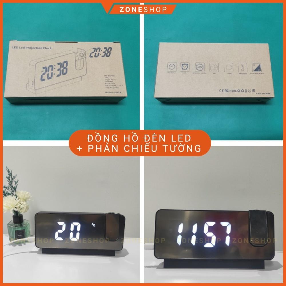 Đồng hồ báo thức LED để bàn ZONEHOUSE, phản chiếu đèn led trên tường, đo nhiệt độ, đa chức năng
