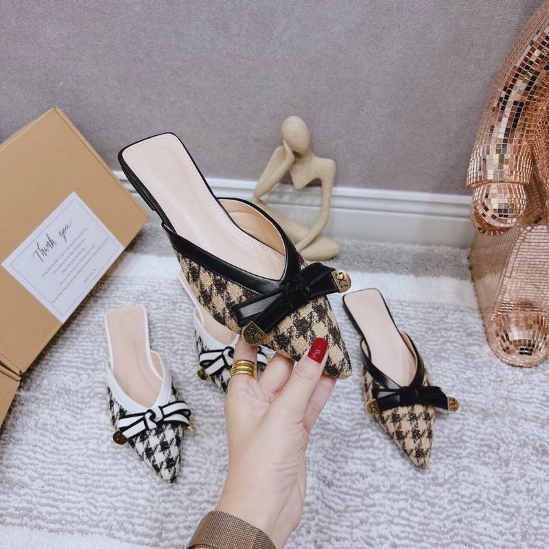 Giày Sục Nữ Dép Sục Mũi Nhọn Gắn Nơ Điệu Đà Đơn Giản Mà Không Kém phần Sang Trọng