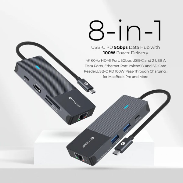 Cổng Chuyển Đổi Mazer Infinite Multimedia Pro Hub 8-in-1 USB-C - Hàng chính hãng