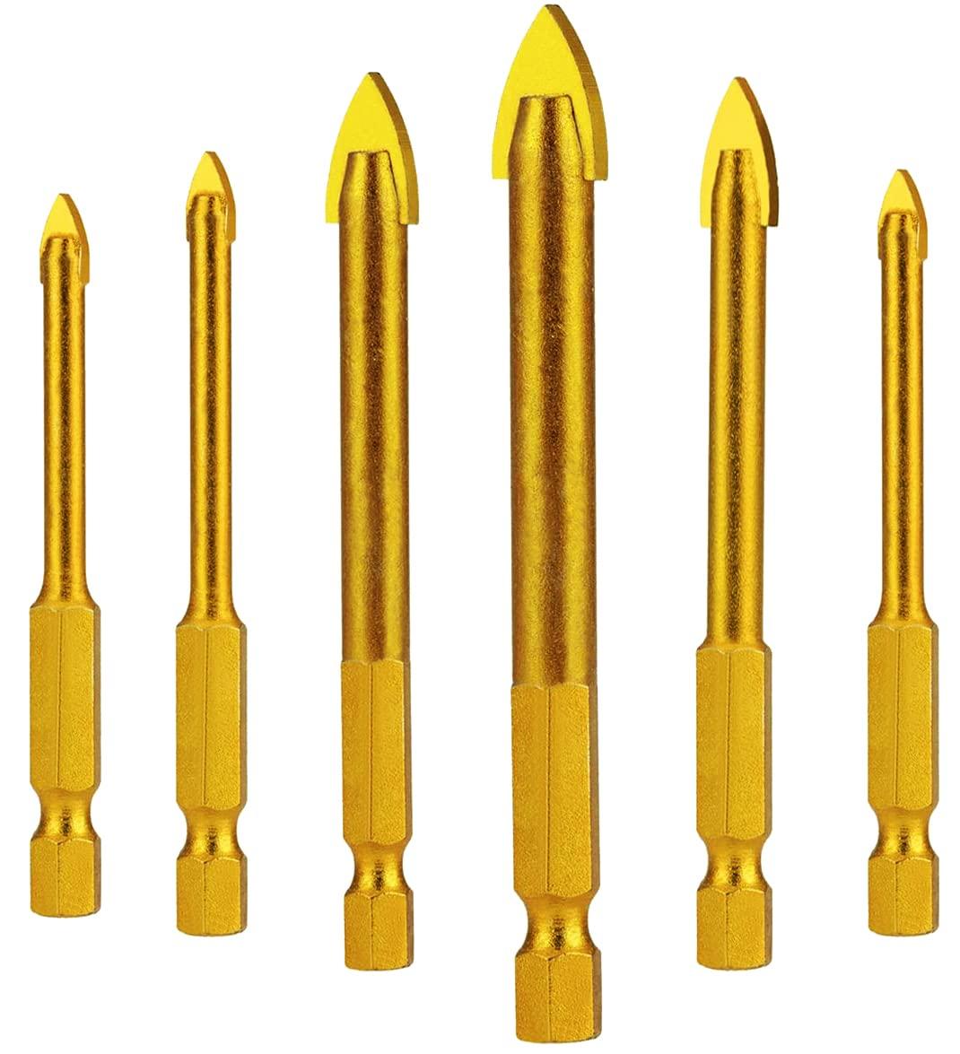 Gốm Kính Ngói Mũi Khoan Phủ Titan Thép Vonfram Lục Giác Mũi Khoan Bộ 6 Cái 3Mm 4Mm 5Mm 6Mm 8Mm 10Mm