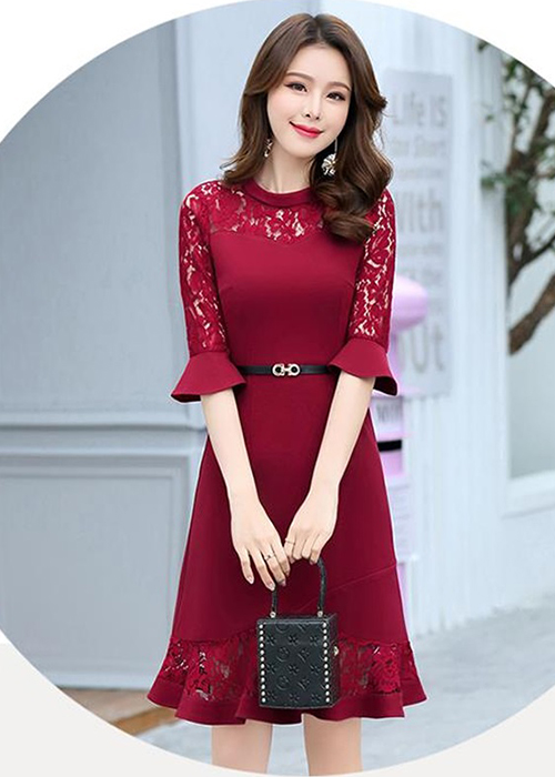 Đầm Công Sở Phối Ren Thời Trang