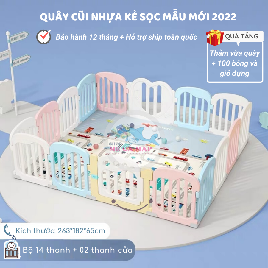 Quây cũi nhựa cao 65cm tặng THẢM DÀY và 100 BÓNG, quây bóng nhựa an tâm cho bố mẹ