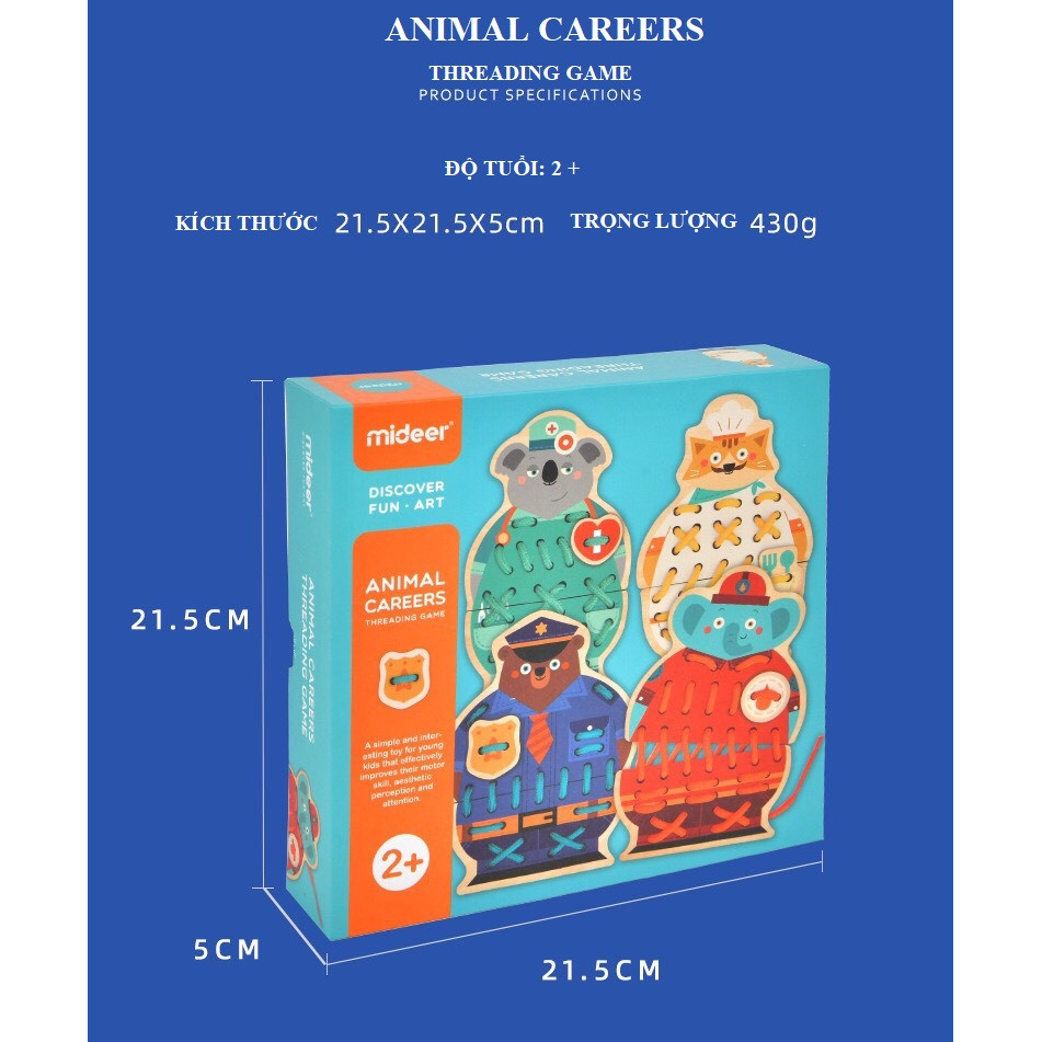 Đồ chơi gỗ xỏ dây chính hãng Mideer Animals Careers Threading Game