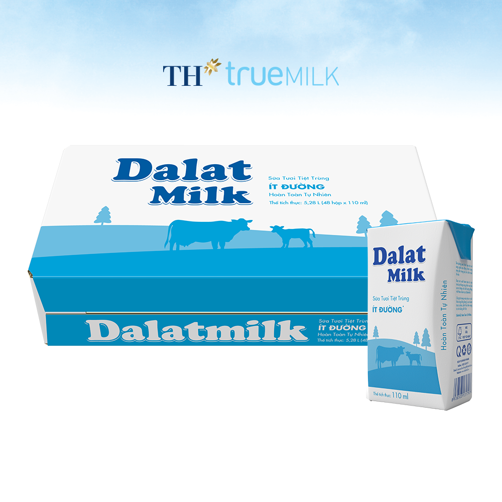 Thùng 48 hộp sữa tươi tiệt trùng ít đường Dalatmilk 110ml
