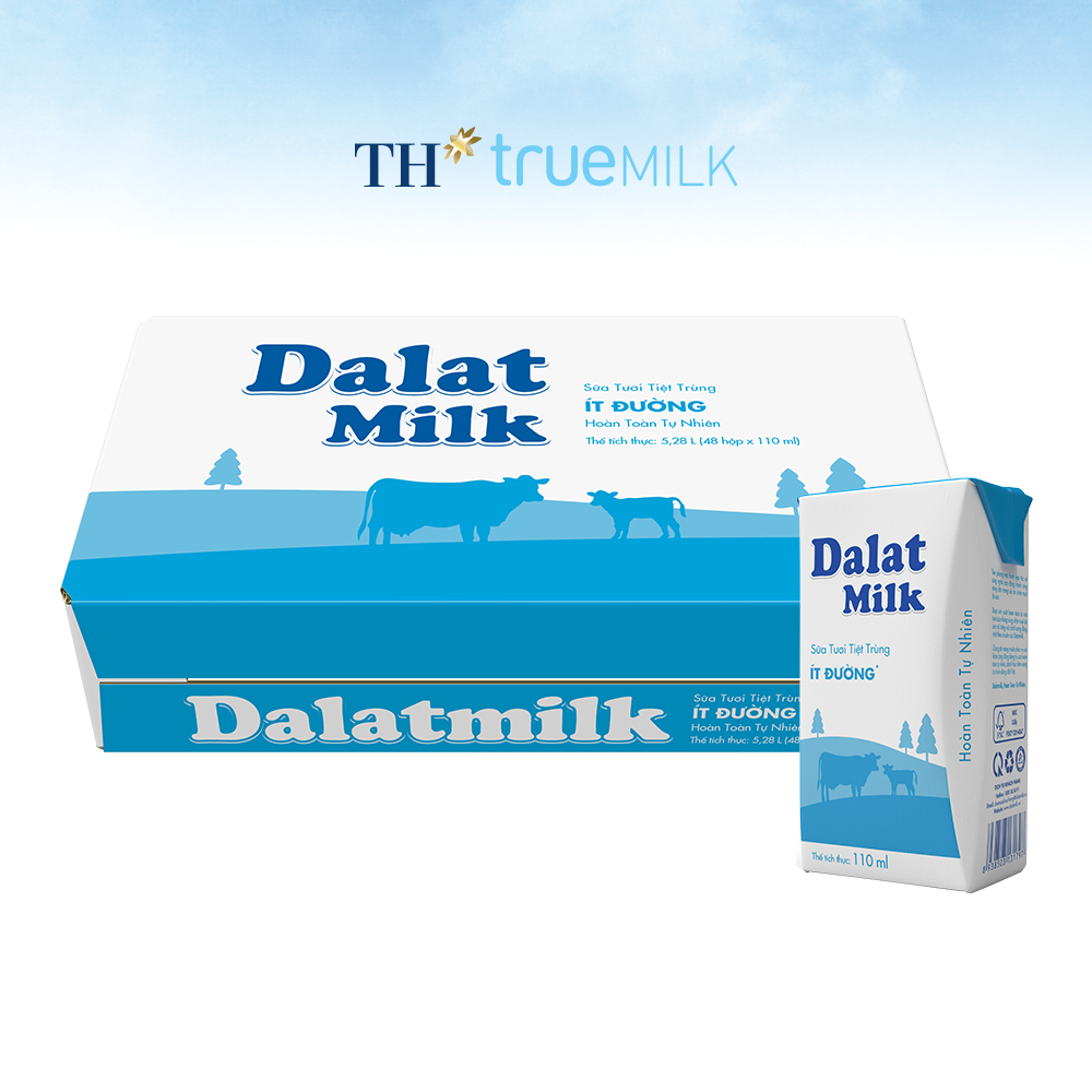 Thùng 48 hộp sữa tươi tiệt trùng ít đường Dalatmilk 110ml (110ml x 48)