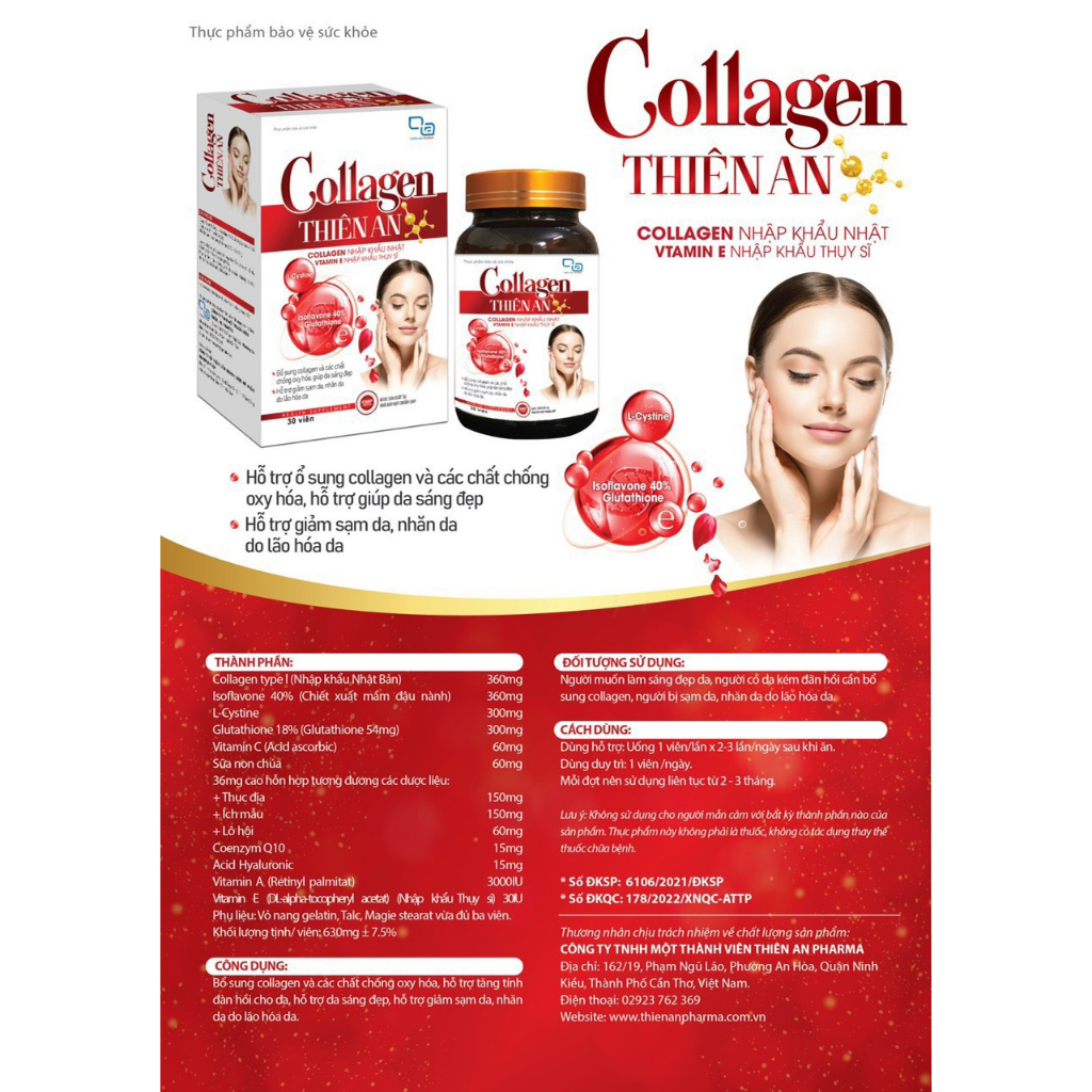 Collagen Thiên An Bổ Sung Collagen Và Các Chất Chống Oxy Hóa, Hỗ Trợ Tăng Tính Đàn Hồi Cho Da, Hỗ Trợ Da Sáng Đẹp