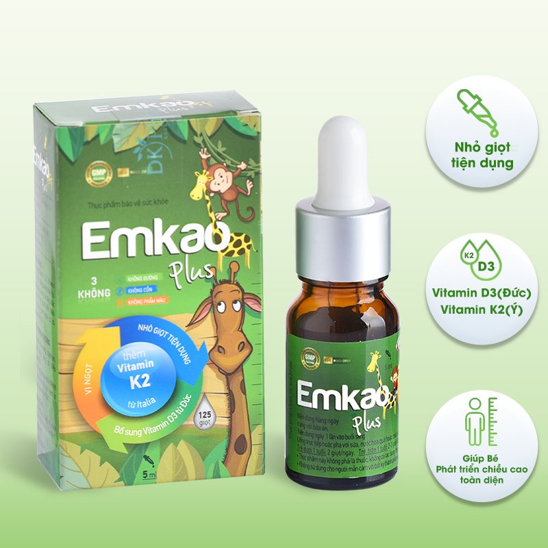 Thực phẩm bảo vệ sức khỏe bổ sung vitamin K2 và D3 DK Pharma Emkao Plus 5ml