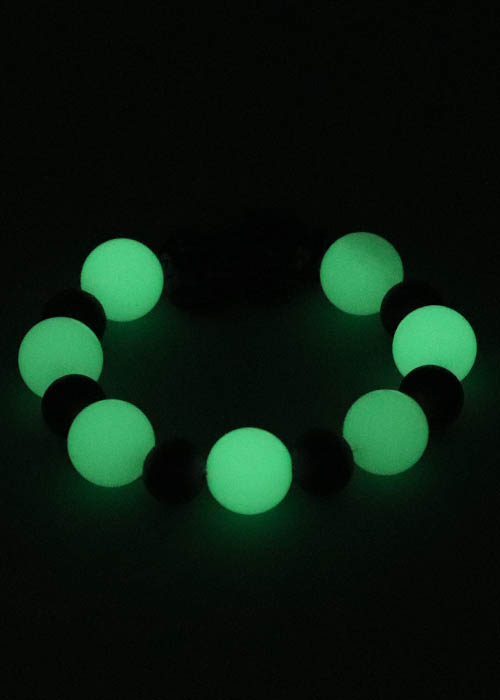 Chuỗi tay đá dạ quang 16 ly tỳ hưu inox đen VCDDQSBETHE16 - Vòng chuỗi tay đá phong thủy