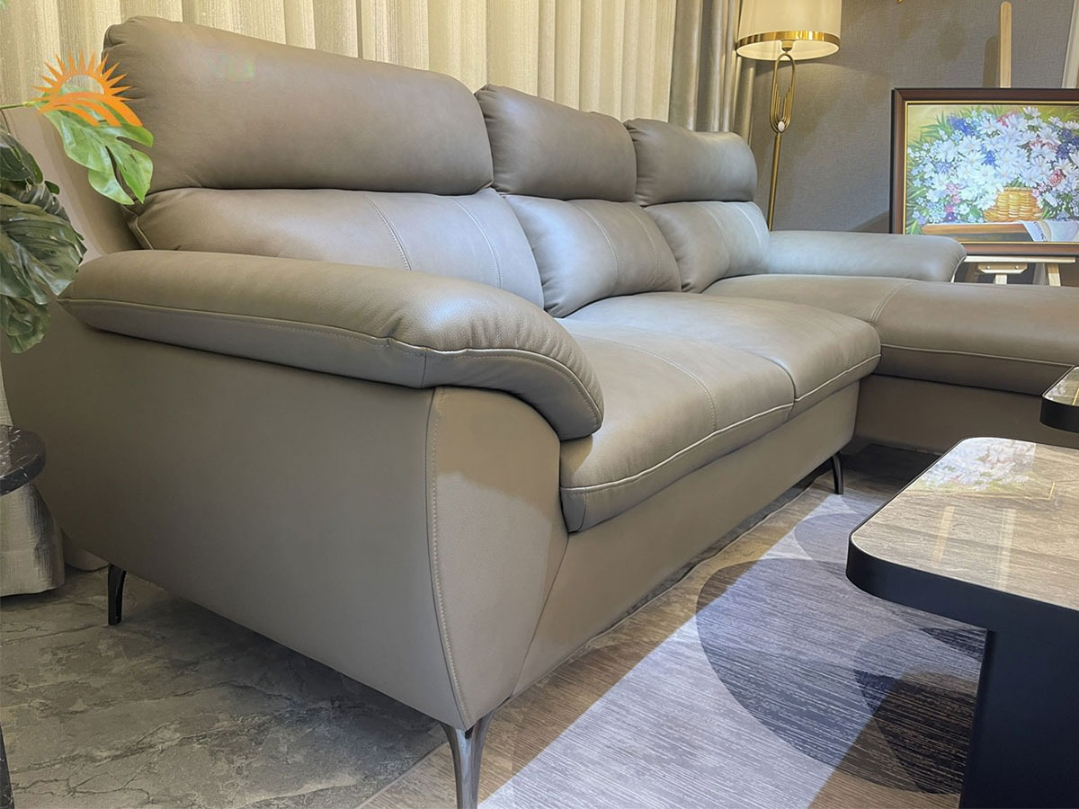 Ghế sofa góc L da bò Italy Juno sofa màu xám SFLCT01 2m6 x 1m6 hàng cao cấp chuẩn da bò nhập khẩu Ý