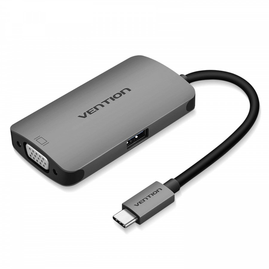 Cáp chuyển đổi Type-C sang VGA + 1 cổng USB 3.0 + Type-C PD hàng chính hãng Vention CGJHA