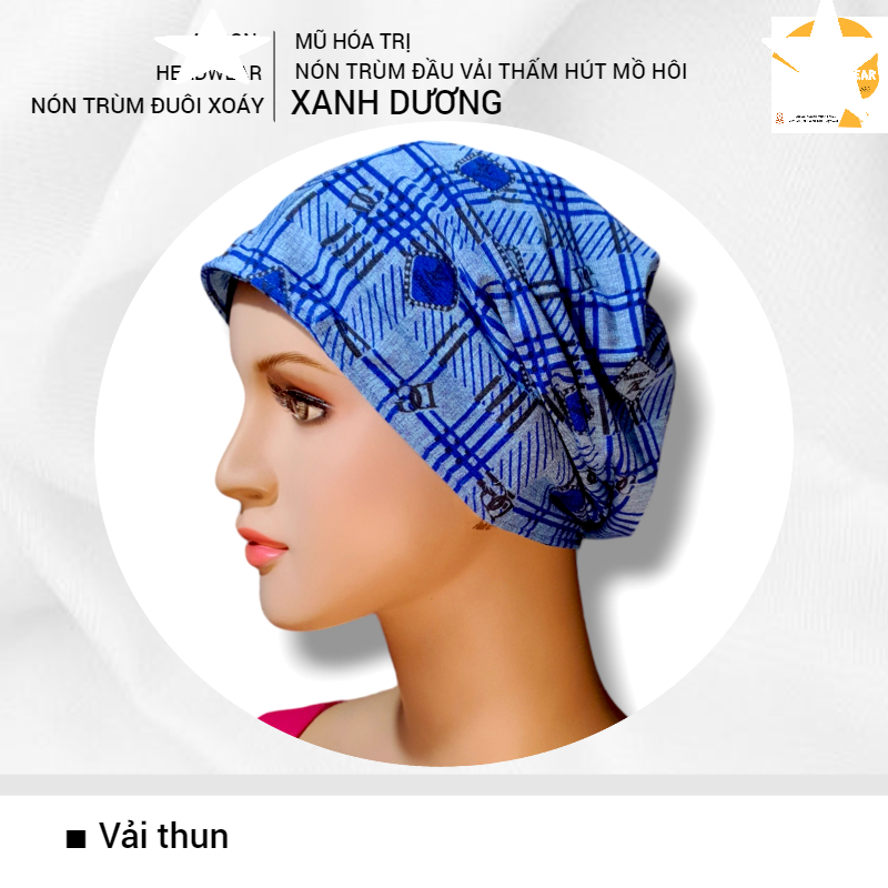 [KIỂU TRÙM ĐẦU ĐUÔI XOÁY] [2 LỚP] Nón vải trùm đầu, bằng vải mát, beanie, cancer, chemo hat, mũ vải thời trang, mũ hóa trị, mũ xạ trị