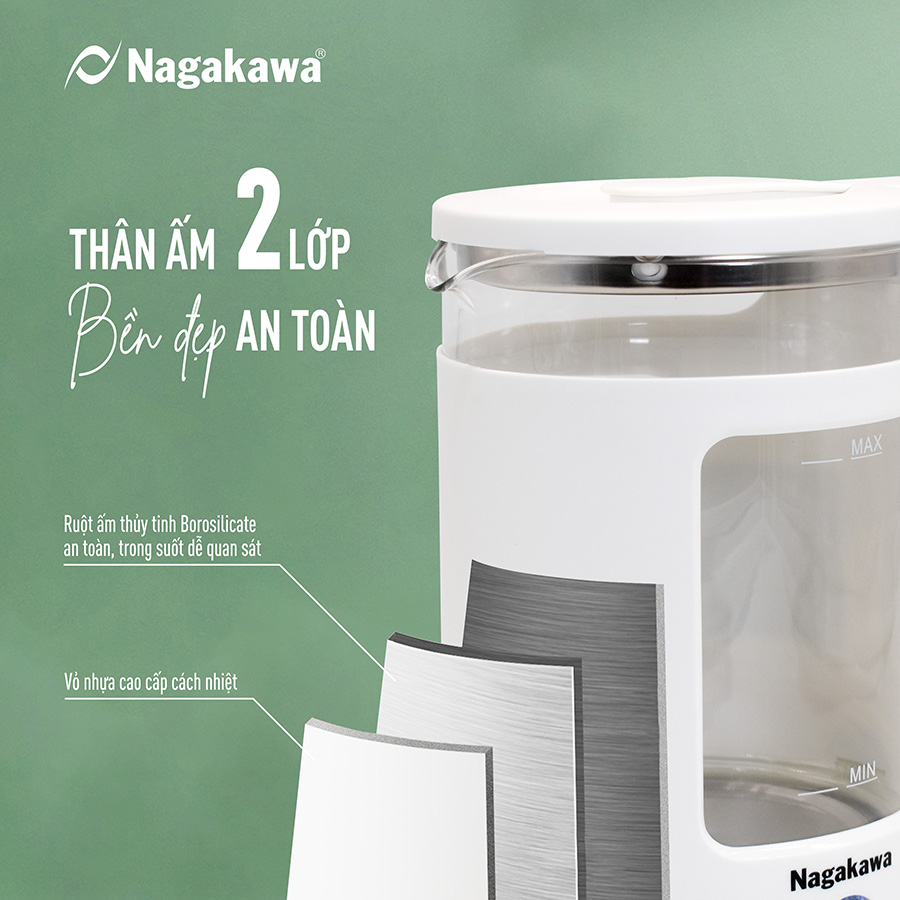 Ấm siêu tốc thủy tinh Nagakawa NAG0318 - Hàng chính hãng