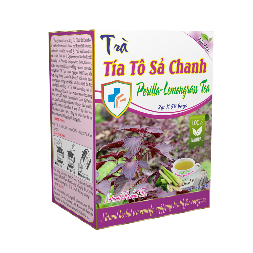 Trà Tía Tô Sả Chanh  (Hộp 50 Túi Lọc x 2g) -  Tăng Sức Đề Kháng, Giải Nhiệt Cơ Thể- Nguyên Thái Trang - Thảo Dược Thiên Nhiên - Tốt Cho Sức Khỏe