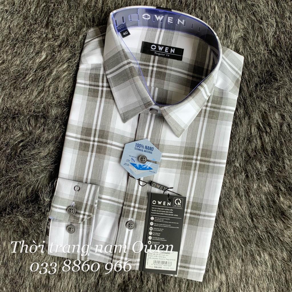 OWEN - Áo sơ mi dài tay Owen regularfit kẻ ca rô màu xám chất Nano ko nhăn 22969
