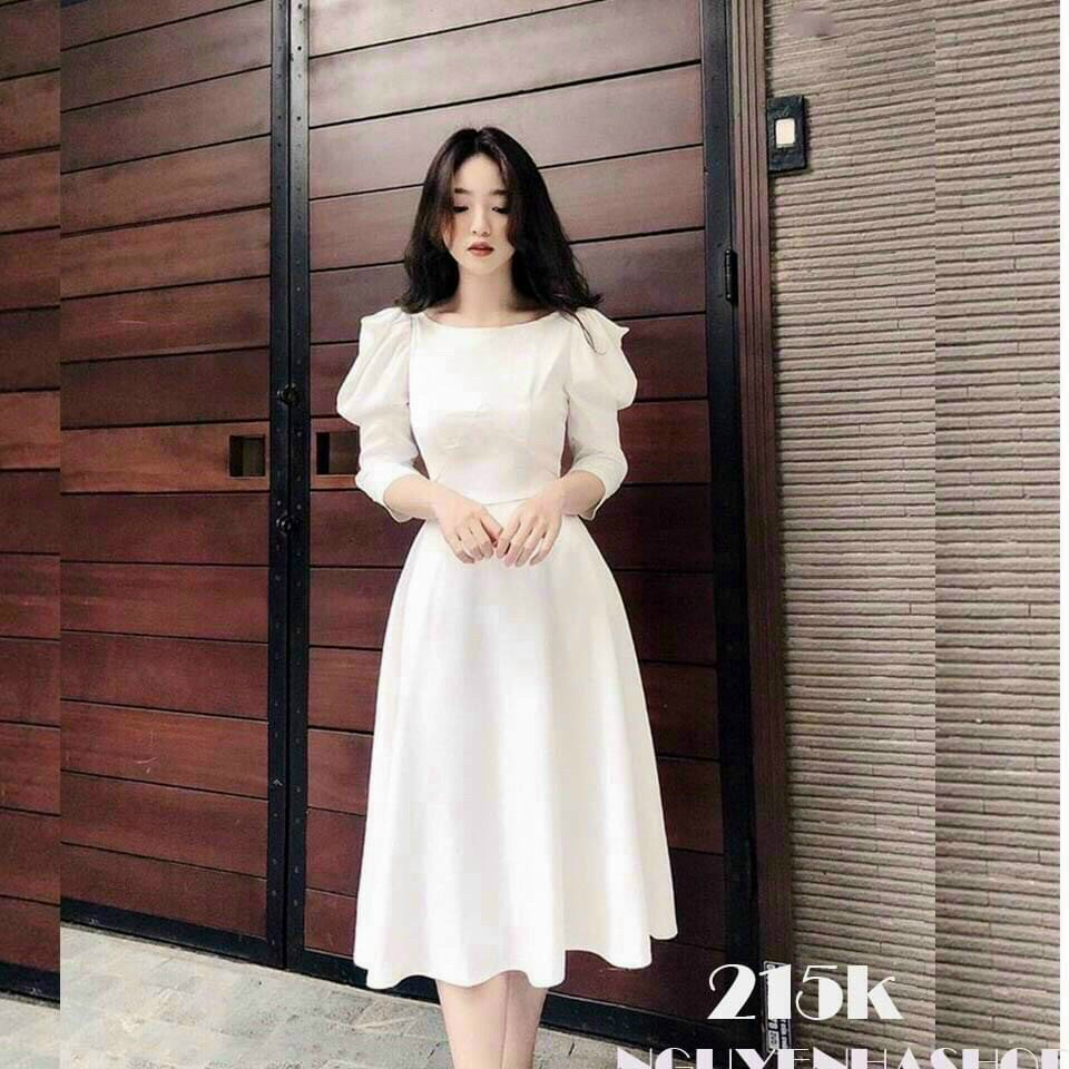 Đầm dạ hội tay nhún phồng siêu nữ tính