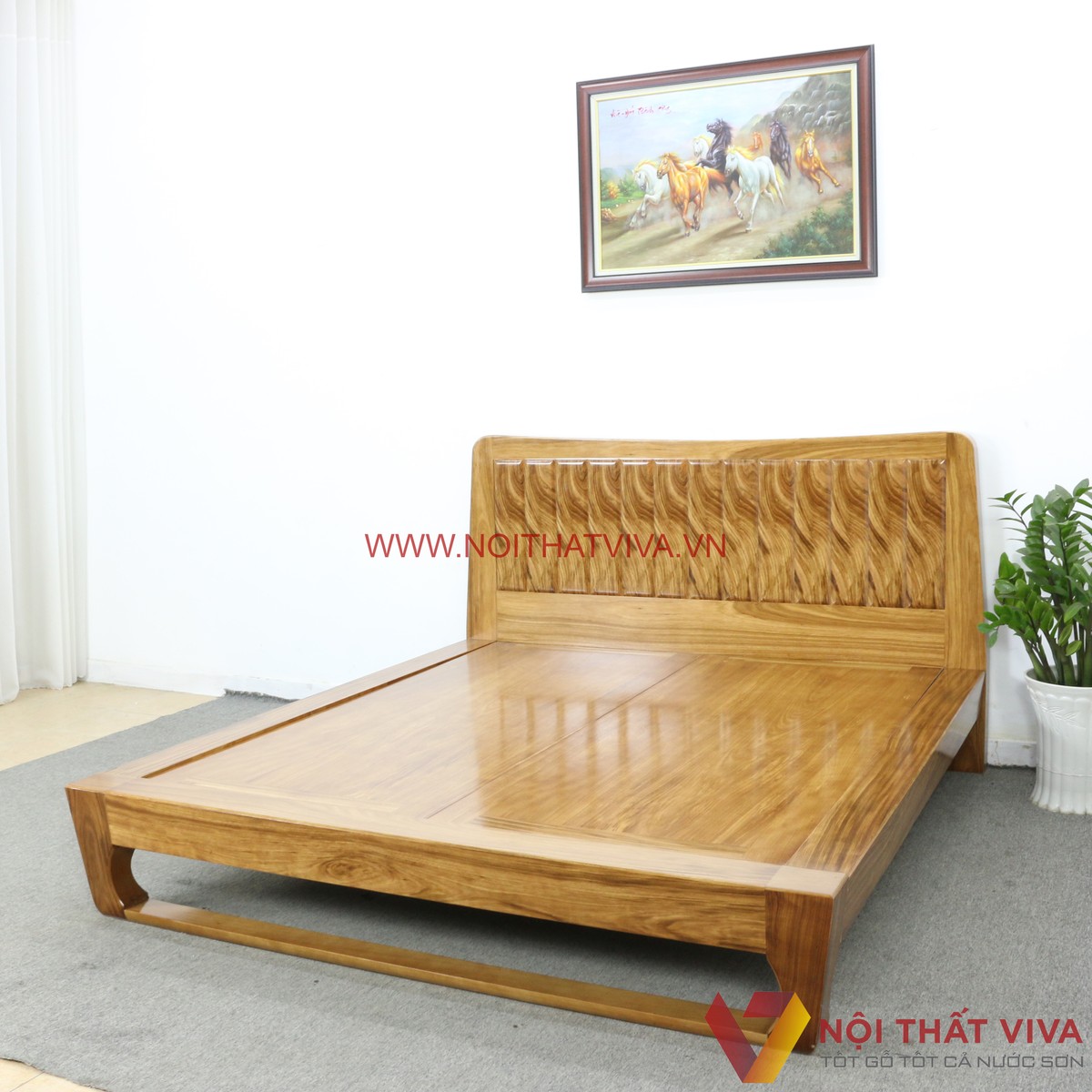 Giường Ngủ Chân Quỳ Kiểu Nhật Gỗ Hương Xám Hiện Đại Sang Trọng Giá Tốt