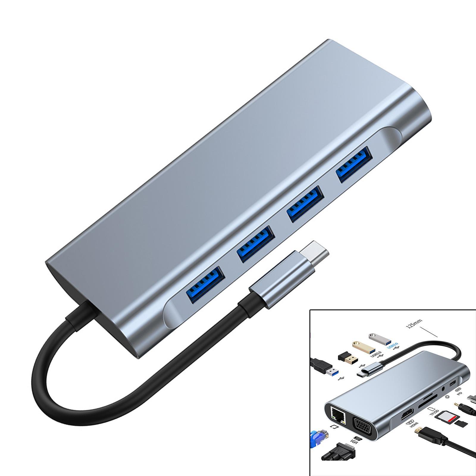11 in 1 USB C to USB Adapter,TF Card Reader,Docking Station USB 2.0 Port,Audio,HDMI to VGA,USB 3.0 Port, PD for Laptop