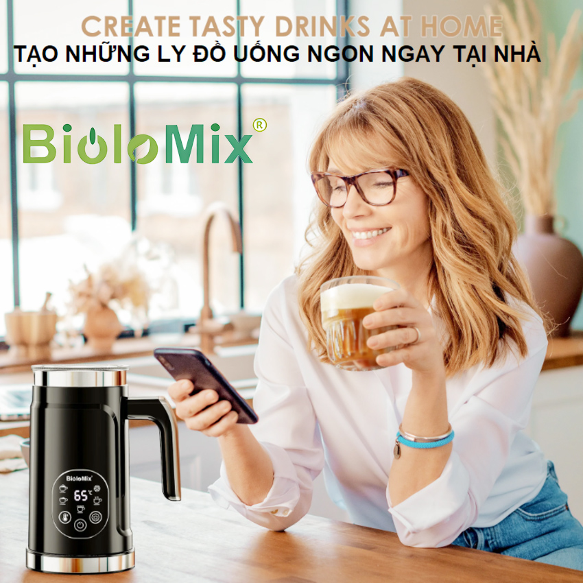 Máy tạo bọt sữa, cà phê, ca cao New Digital 5 trong 1 chuyên nghiệp thương hiệu Mỹ Biolomix BMF102E - Hàng chính hãng (BẢO HÀNH 1 NĂM)