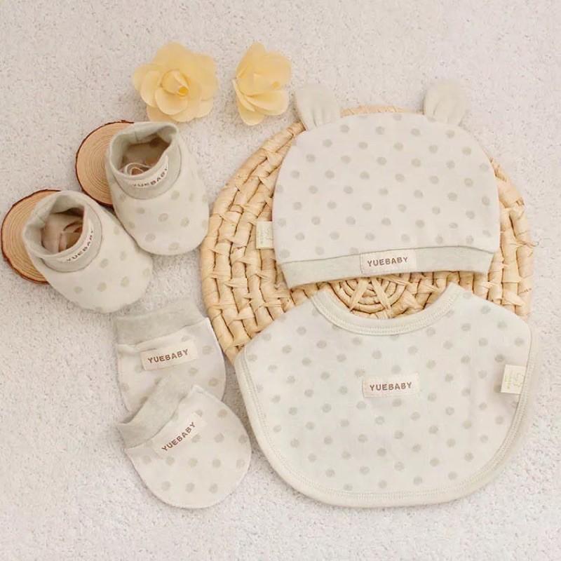 Sét mũ yếm bao tay bao chân cao cấp 100% cotton hữu cơ tự nhiên an toàn cho bé