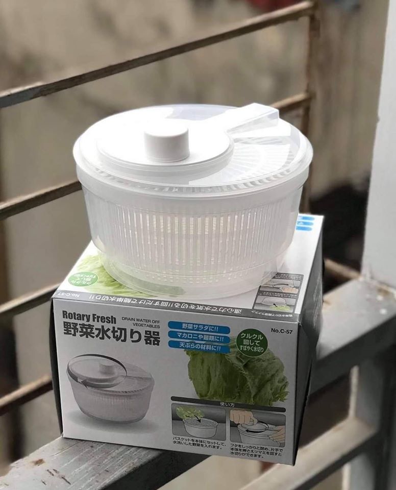 Combo Rổ quay rau Rotary + Chảo chống dính mặt đá kim cương Pearl (dùng được bếp từ) - Nội địa Nhật Bản