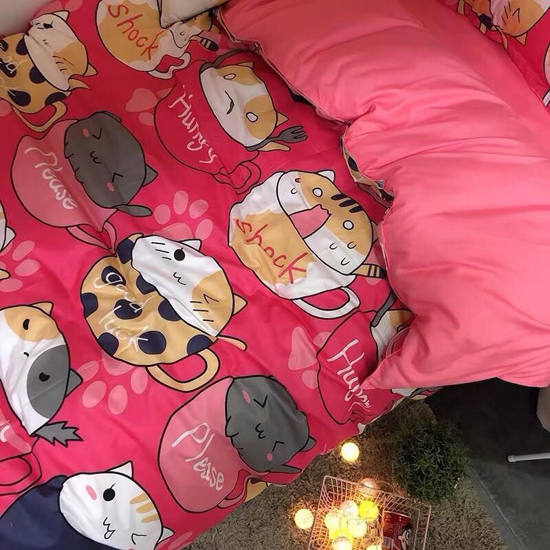 Bộ chăn ga Cotton Poly - Mèo cốc mẫu mới
