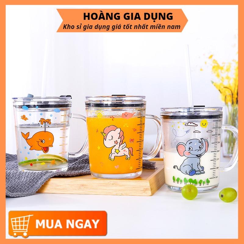 Cốc Pha Sữa Cho Bé Chia Vạch Thủy Tinh Chịu Nhiệt Kèm Ống Hút H113