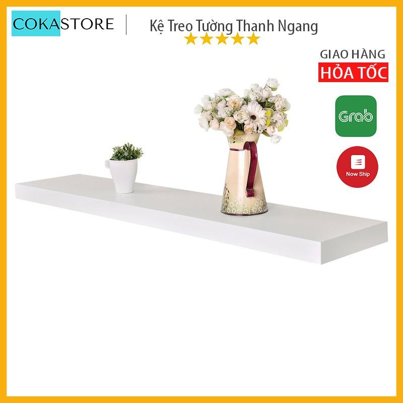 Kệ Gỗ Treo Tường Thanh Ngang Kết Cấu Giấu Chân Chắc Chắn, Gỗ Dày 2,5cm (Màu Trắng) + Kèm Thước Thủy