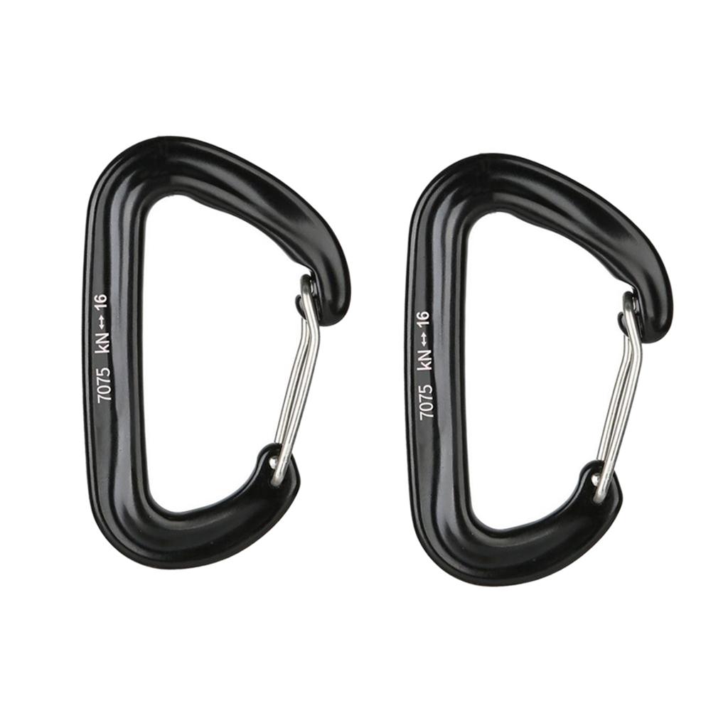 2 Pcs 16KN Mini Aluminum Alloy Carabiner D-Ring Key Chain Clip Hooks Black