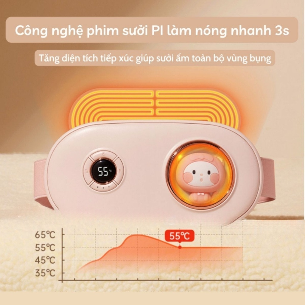 Máy chườm nóng hỗ trợ giảm đau bụng kinh có 3 mức nhiệt, Pin 2500MAH , sạc UBS, món quà ý nghĩa tặng người yêu Túi Chườm Nóng Giảm Đau Nhức Mỏi Bộ Đai Chườm Nóng Đau Bụng Lưng Dùng Điện (TẶNG TÔNG ĐƠ CẮT TÓC)