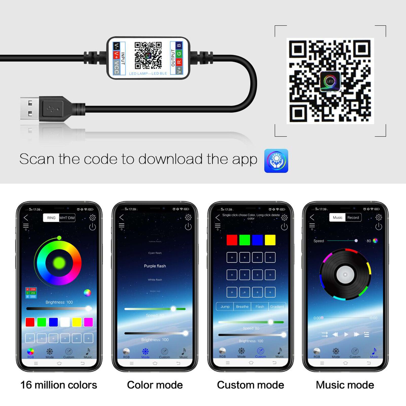 Dải đèn led cổ tích RBG sạc bằng USB có nhạc, điều khiển bằng app