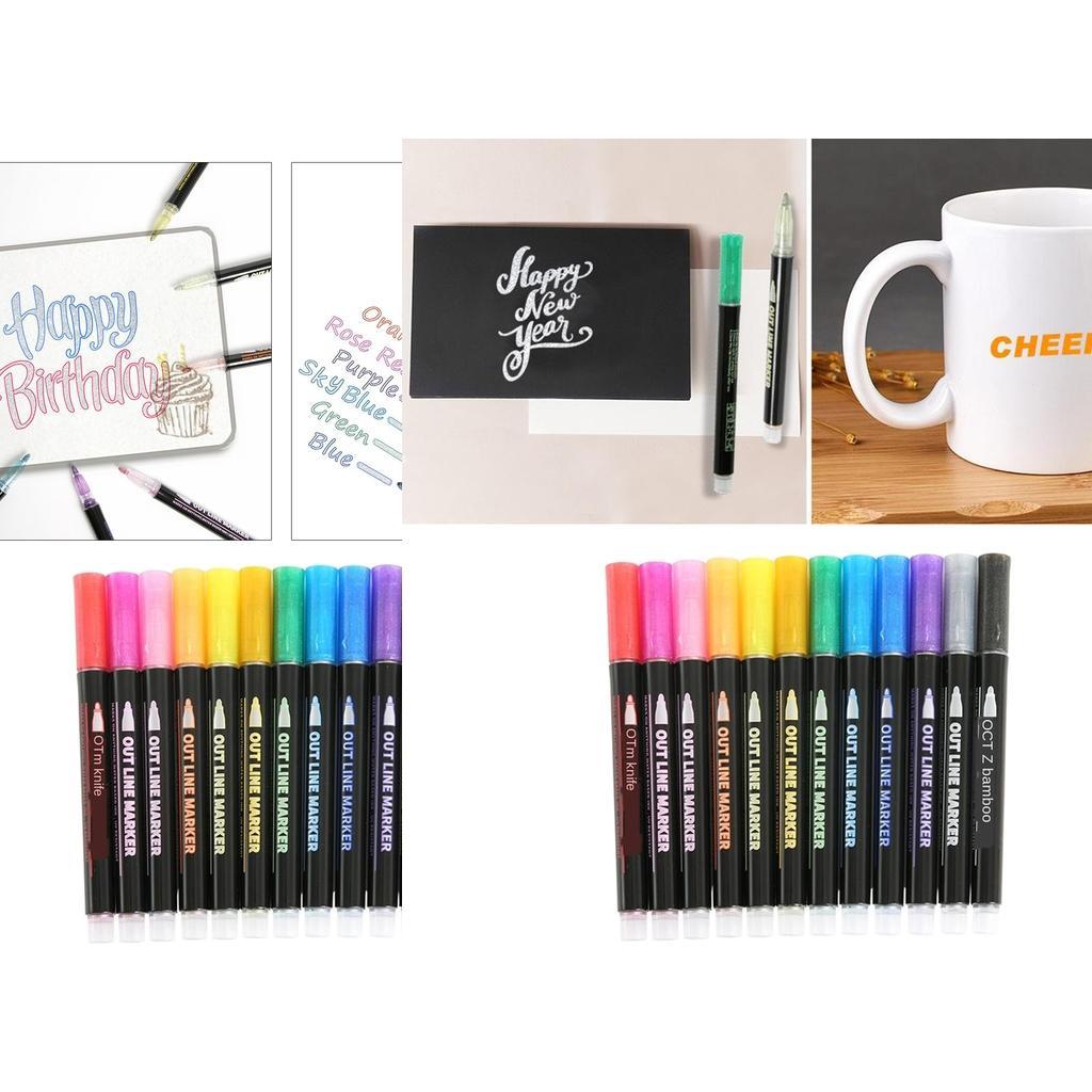 Self-outline Metallic Markers 12 Colors Double Line Pens for Card Making Craft