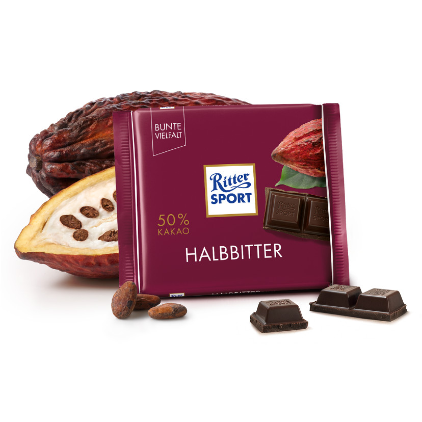 Combo 6 thanh Chocolate Ritter Sport Halbbitter vị đắng 100gr (50% Cacao)