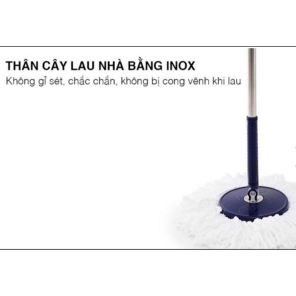 Cây lau nhà 360 độ , thân cây Inox, có khóa điều chỉnh hiện đại+ Tặng kèm bông lau và móc treo sản phẩm