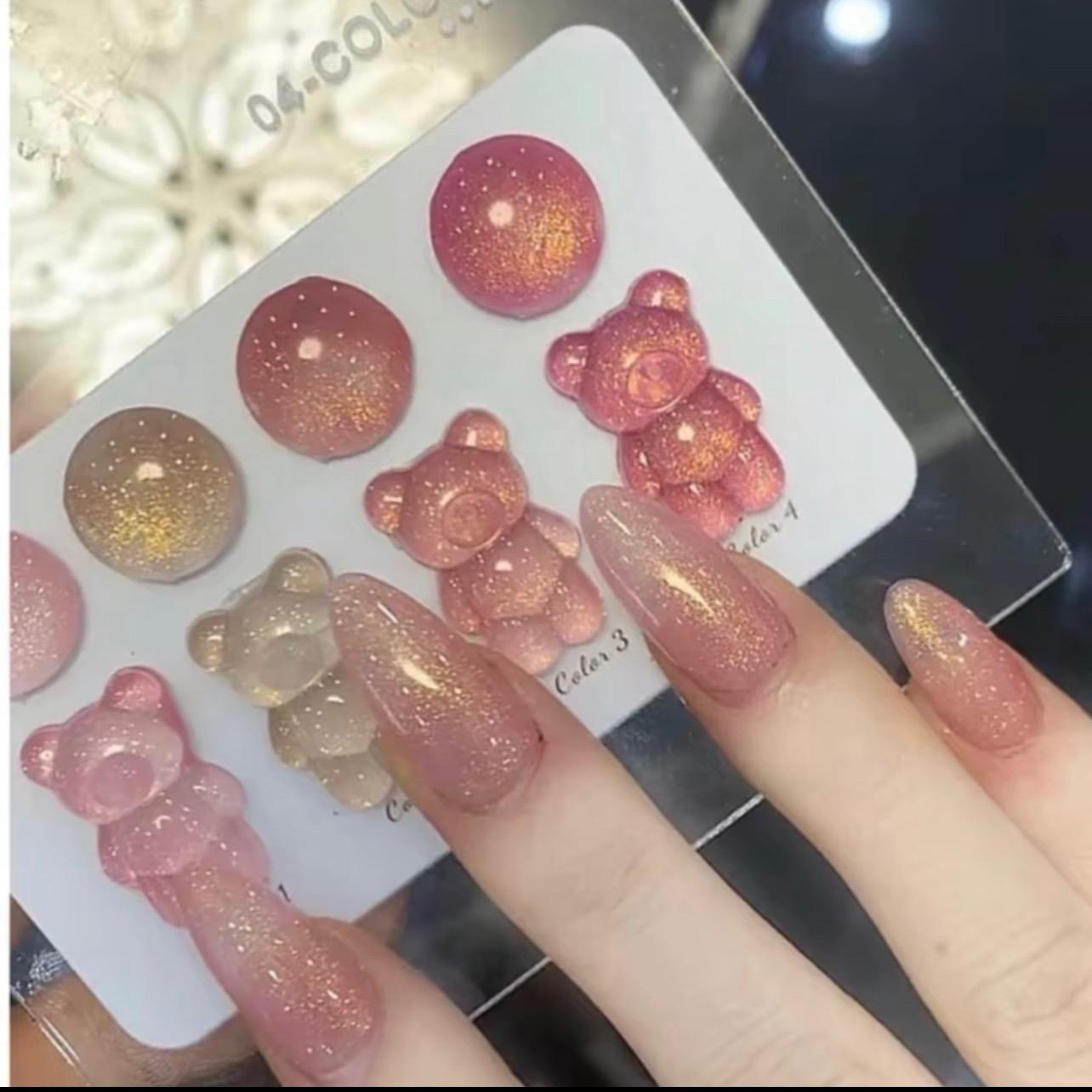 Set Sơn Thạch Nhũ Hồng MiLan 4 Màu Cao Cấp Làm Nail Đẹp, Chất Gel Mịn Dễ Kéo, Tặng Kèm Bảng Màu Gấu Làm Móng Siêu Đẹp Sơn Gel Nữ Women