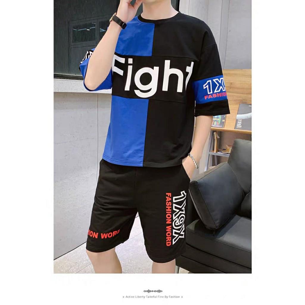 Đồ bộ thể thao nam mua hè FIGHT vải thun da cá dày , thoáng mát, co dãn tốt, One Size