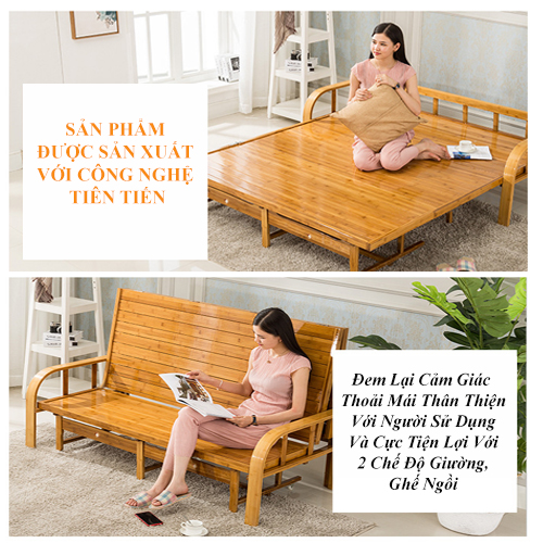 Ghế Giường Sofa Tre Gấp Gọn Tiện Lợi, Sofa Giường Nguyên Liệu 100% Từ Tre Thiên Nhiên Thân Thiện An Toàn Với Sức Khỏe