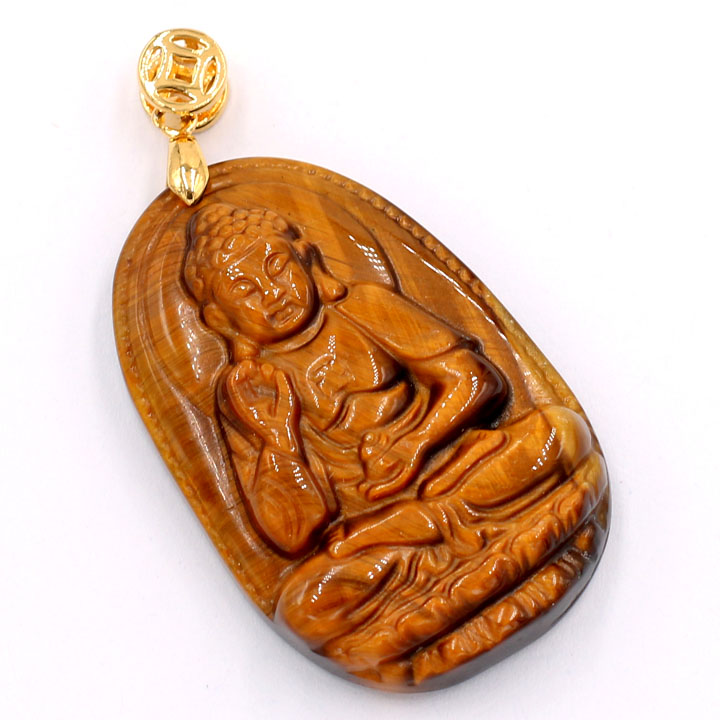 Mặt dây chuyền Phật A Di Đà - đá mắt hổ 5cm - kèm hộp nhung - tuổi Tuất, Hợi