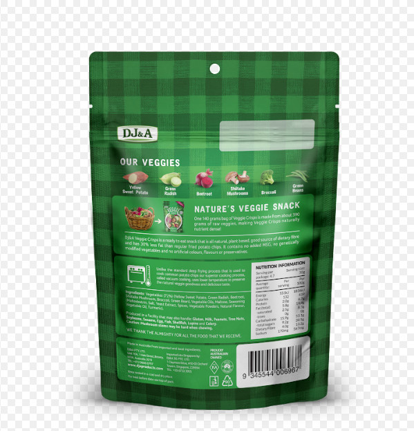 Rau củ sấy giòn vị nguyên bản DJ&A loại 140g - DJ&A Veggie Crisps