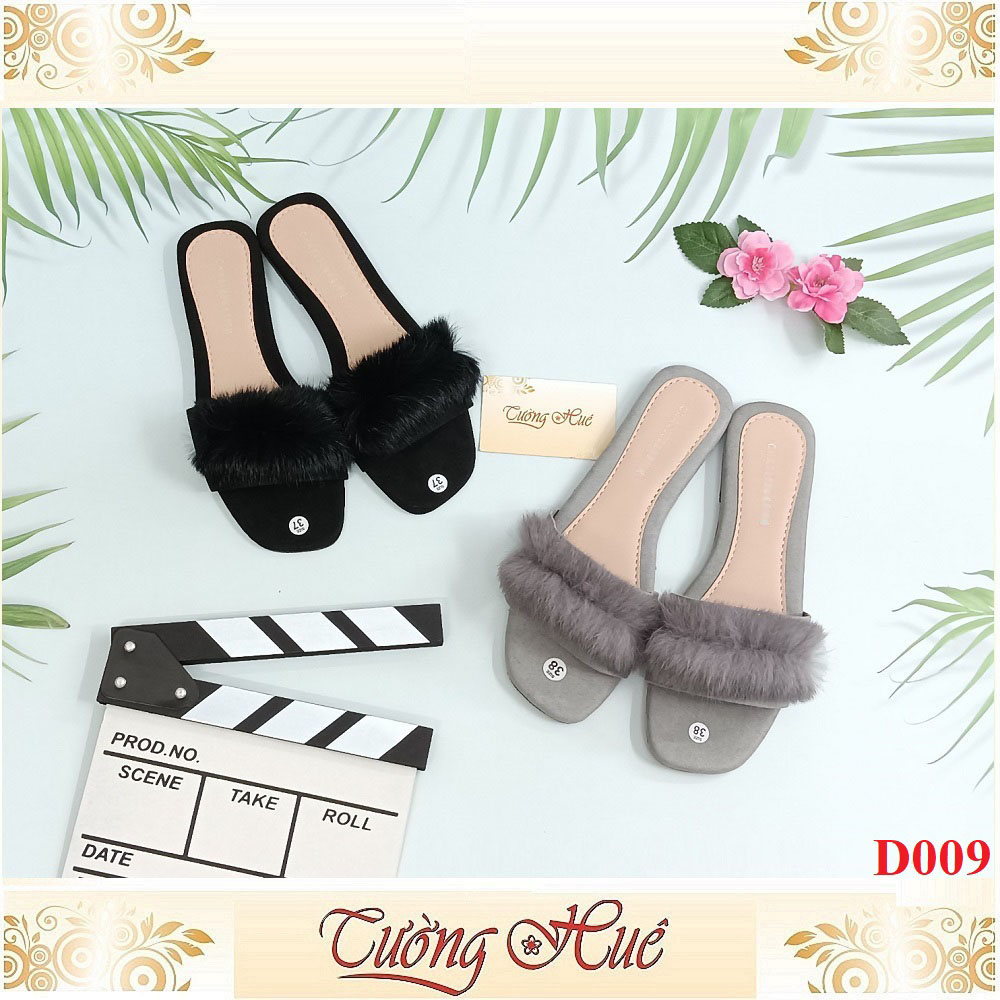 Dép Nữ Đế Bệt Quai Ngang Lông Xù Sang Chảnh - D009